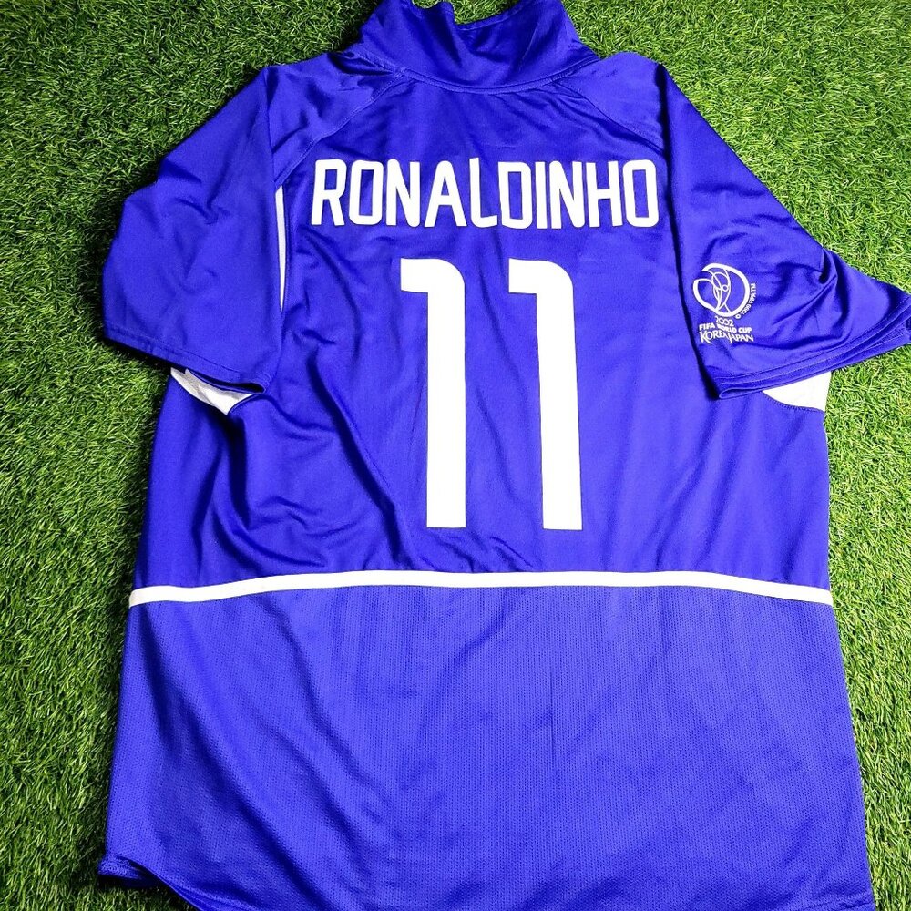 Ronaldinho Brazil 2002 WORLD CUP Away Soccer Jersey L